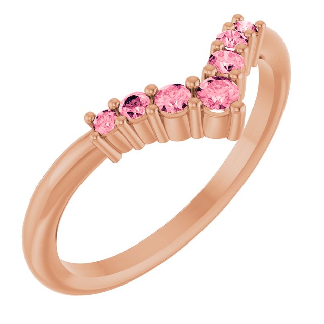 14K Gold Natural Diamond Graduated V Ring