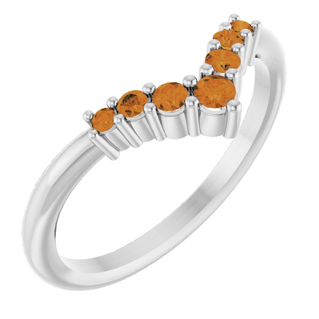 14K Gold Natural Diamond Graduated V Ring
