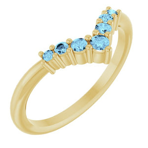 14K Gold Natural Diamond Graduated V Ring