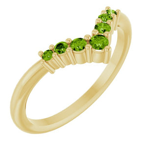 14K Gold Natural Diamond Graduated V Ring