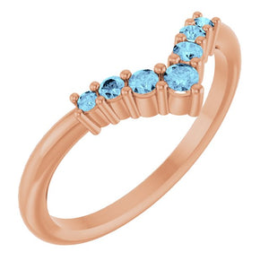 14K Gold Natural Diamond Graduated V Ring