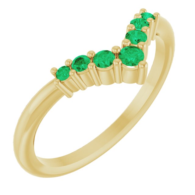 14K Gold Natural Diamond Graduated V Ring