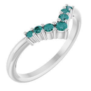 14K Gold Natural Diamond Graduated V Ring