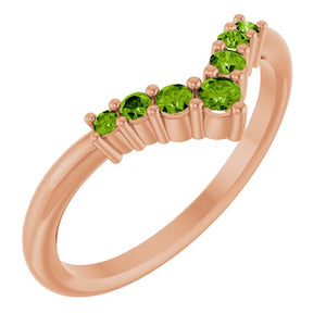 14K Gold Natural Diamond Graduated V Ring