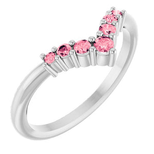14K Gold Natural Diamond Graduated V Ring