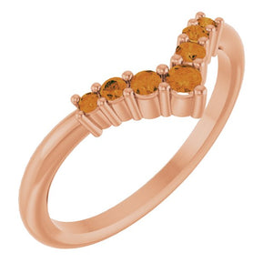 14K Gold Natural Diamond Graduated V Ring
