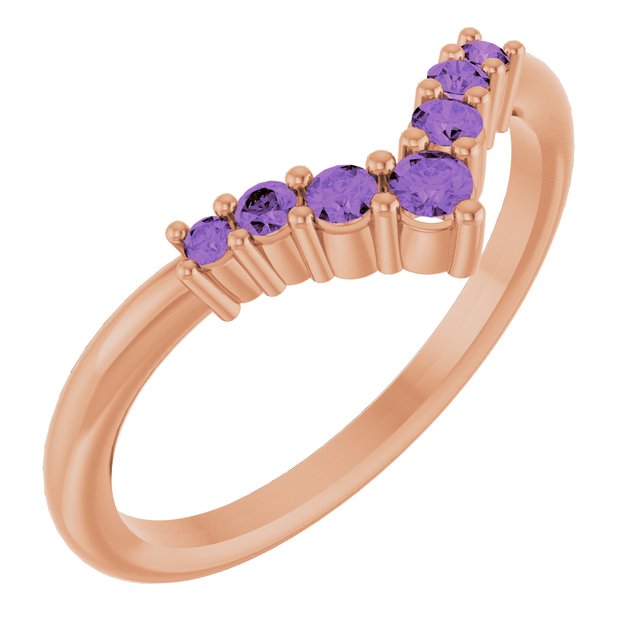 14K Gold Natural Diamond Graduated V Ring