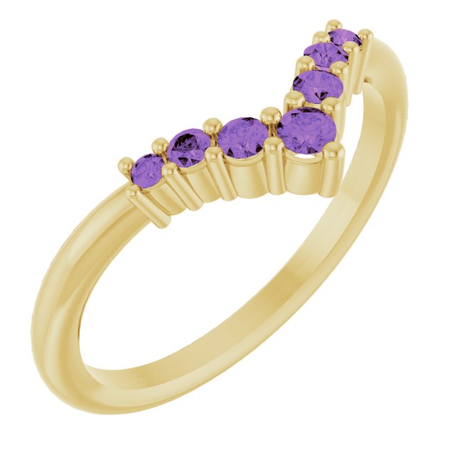 14K Gold Natural Diamond Graduated V Ring