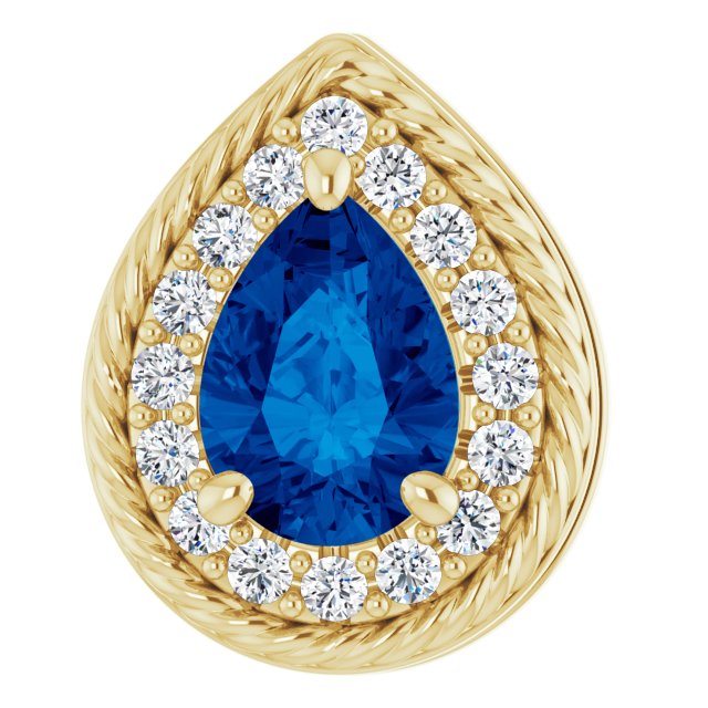 14K Yellow Gold Pear-Shaped Natural Blue Sapphire Pendant with 1/8 CTW Diamonds