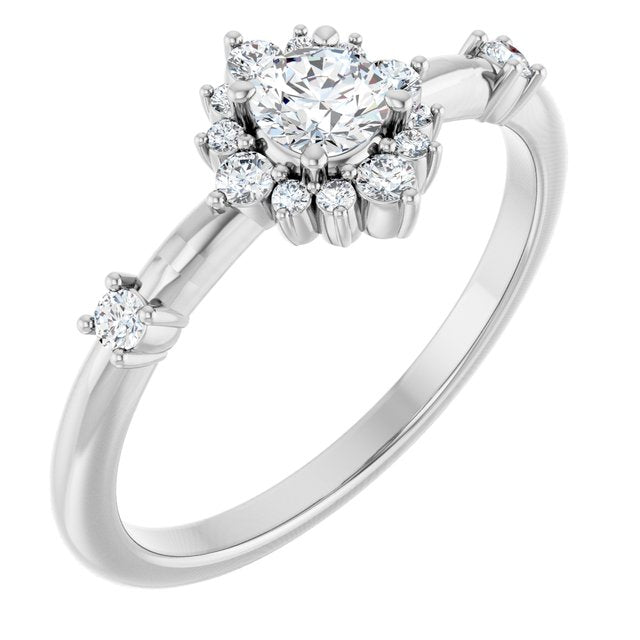 14K Gold Lab-Grown Alexandrite And Natural Diamond Halo-Style Ring