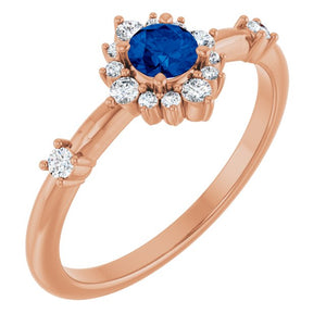 14K Gold Lab-Grown Alexandrite And Natural Diamond Halo-Style Ring