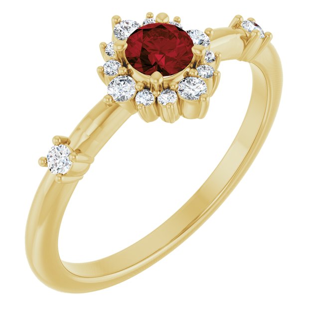 14K Gold Lab-Grown Alexandrite And Natural Diamond Halo-Style Ring