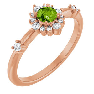 14K Gold Lab-Grown Alexandrite And Natural Diamond Halo-Style Ring