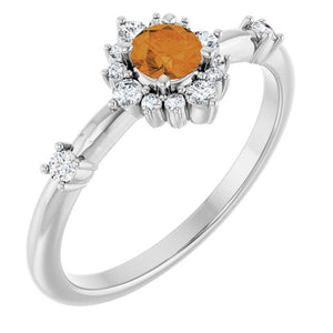 14K Gold Lab-Grown Alexandrite And Natural Diamond Halo-Style Ring