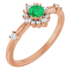 14K Gold Lab-Grown Alexandrite And Natural Diamond Halo-Style Ring