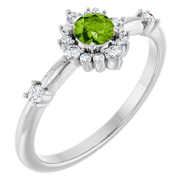 14K Gold Lab-Grown Alexandrite And Natural Diamond Halo-Style Ring
