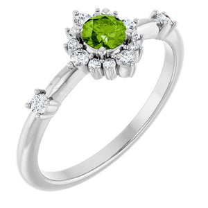 14K Gold Lab-Grown Alexandrite And Natural Diamond Halo-Style Ring