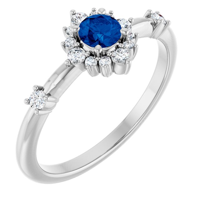 14K Gold Lab-Grown Alexandrite And Natural Diamond Halo-Style Ring