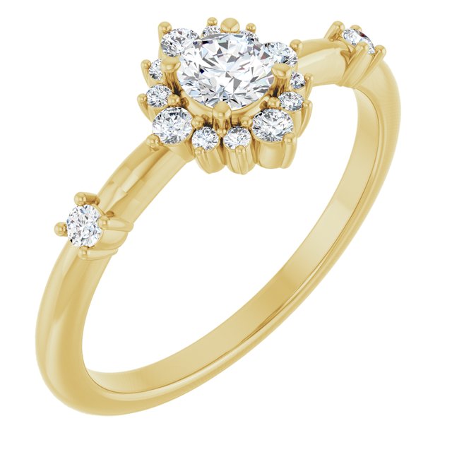 14K Gold Lab-Grown Alexandrite And Natural Diamond Halo-Style Ring