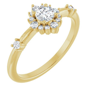 14K Gold Lab-Grown Alexandrite And Natural Diamond Halo-Style Ring