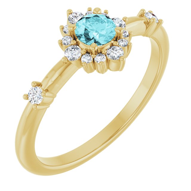 14K Gold Lab-Grown Alexandrite And Natural Diamond Halo-Style Ring