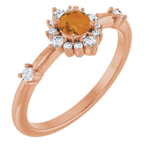 14K Gold Lab-Grown Alexandrite And Natural Diamond Halo-Style Ring