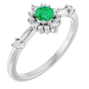 14K Gold Lab-Grown Alexandrite And Natural Diamond Halo-Style Ring