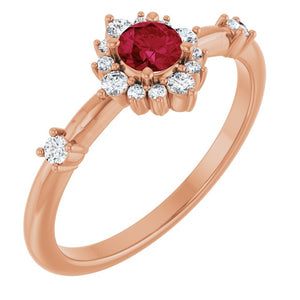 14K Gold Lab-Grown Alexandrite And Natural Diamond Halo-Style Ring