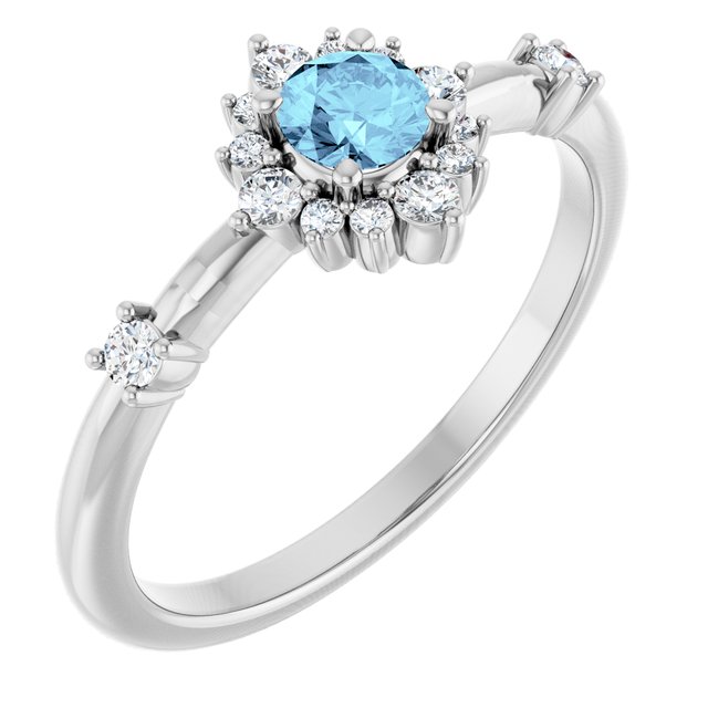 14K Gold Lab-Grown Alexandrite And Natural Diamond Halo-Style Ring