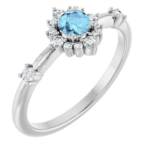 14K Gold Lab-Grown Alexandrite And Natural Diamond Halo-Style Ring