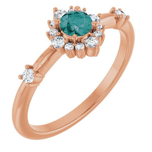 14K Gold Lab-Grown Alexandrite And Natural Diamond Halo-Style Ring