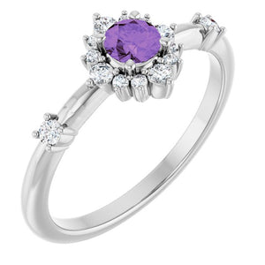 14K Gold Lab-Grown Alexandrite And Natural Diamond Halo-Style Ring