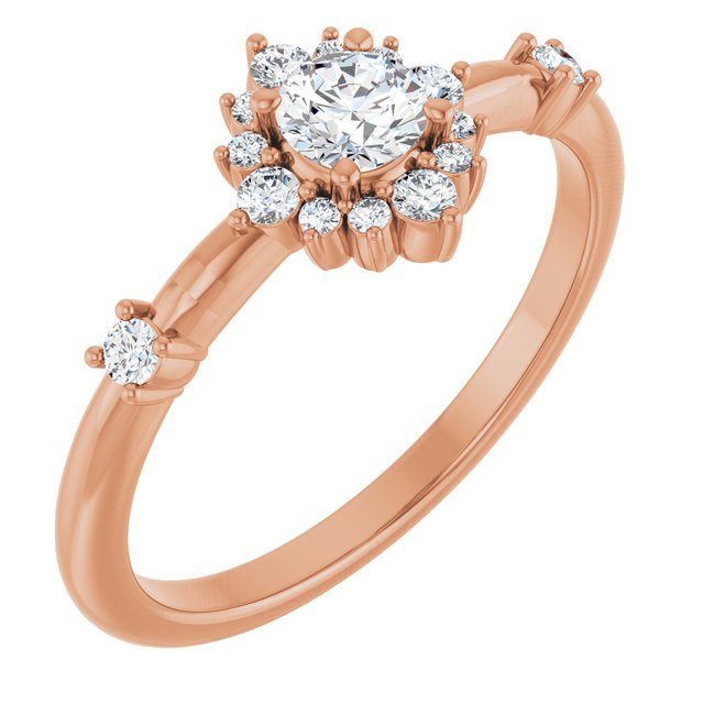 14K Gold Lab-Grown Alexandrite And Natural Diamond Halo-Style Ring