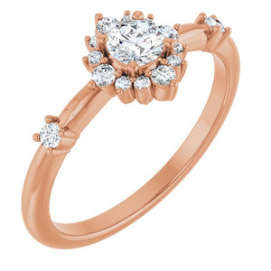 14K Gold Lab-Grown Alexandrite And Natural Diamond Halo-Style Ring