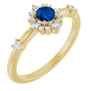 14K Gold Lab-Grown Alexandrite And Natural Diamond Halo-Style Ring