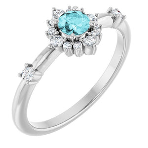 14K Gold Lab-Grown Alexandrite And Natural Diamond Halo-Style Ring