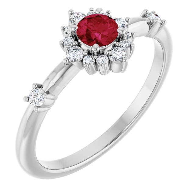 14K Gold Lab-Grown Alexandrite And Natural Diamond Halo-Style Ring