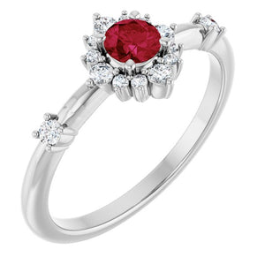 14K Gold Lab-Grown Alexandrite And Natural Diamond Halo-Style Ring