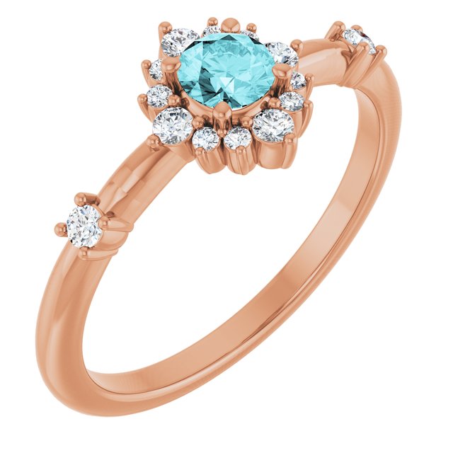 14K Gold Lab-Grown Alexandrite And Natural Diamond Halo-Style Ring