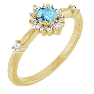14K Gold Lab-Grown Alexandrite And Natural Diamond Halo-Style Ring