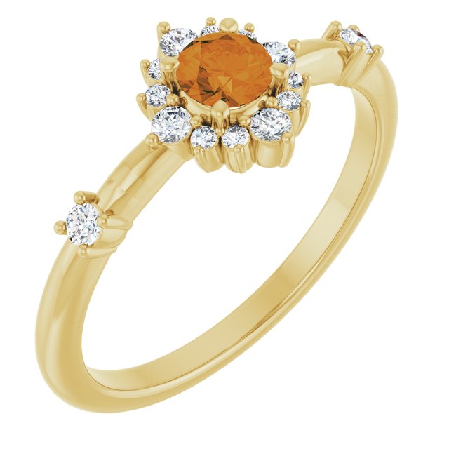 14K Gold Lab-Grown Alexandrite And Natural Diamond Halo-Style Ring