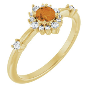 14K Gold Lab-Grown Alexandrite And Natural Diamond Halo-Style Ring