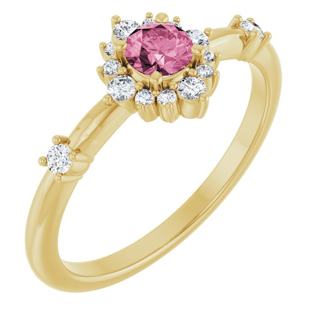 14K Gold Lab-Grown Alexandrite And Natural Diamond Halo-Style Ring