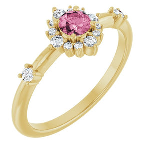 14K Gold Lab-Grown Alexandrite And Natural Diamond Halo-Style Ring