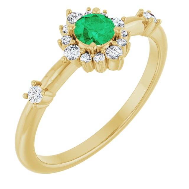 14K Gold Lab-Grown Alexandrite And Natural Diamond Halo-Style Ring