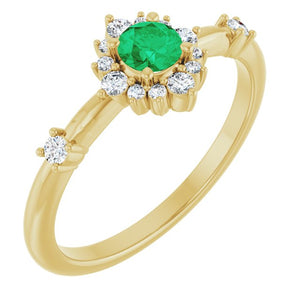 14K Gold Lab-Grown Alexandrite And Natural Diamond Halo-Style Ring