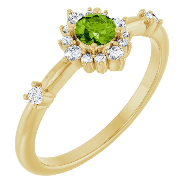 14K Gold Lab-Grown Alexandrite And Natural Diamond Halo-Style Ring