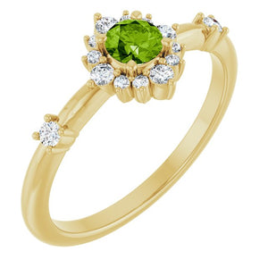 14K Gold Lab-Grown Alexandrite And Natural Diamond Halo-Style Ring