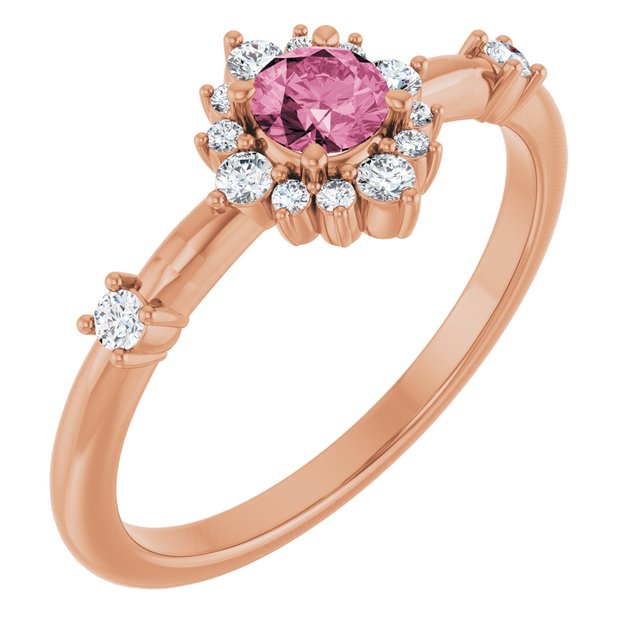 14K Gold Lab-Grown Alexandrite And Natural Diamond Halo-Style Ring
