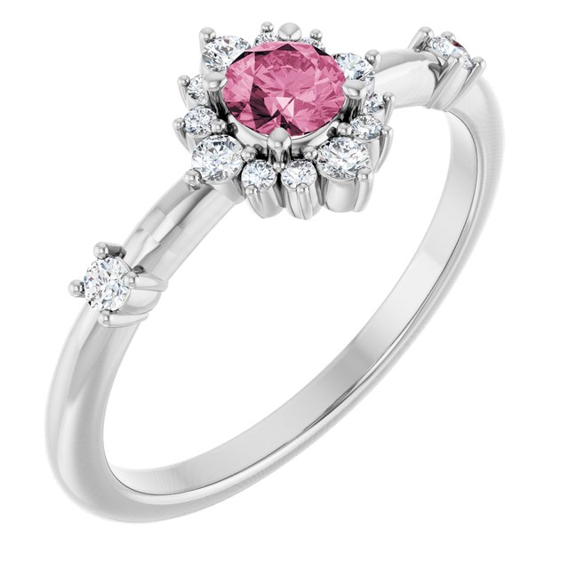 14K Gold Lab-Grown Alexandrite And Natural Diamond Halo-Style Ring